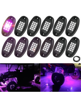 Winunite 12 Pods True Purple Led Rock Lights With 525Ft Extension Wires, Ip67 Waterproof Rock Lights For Off Road Truck Car Suv Atv Utv Motorcycle Underglow Light Fender Lighting Rock Light