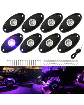 Sunpie 8 Pods Purple Aluminium Metal Led Rock Lights With Extension Wires For Off Road Truck Car Atv Suv Utv Motorcycle Under Body Glow Light Lamp Fender Lighting, 32-45Ft Extension Wires Provided
