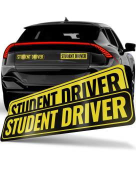 Adheisign Student Driver Magnet Removable Reflective New Driver Sticker Decal For Car Extra-Long Strong Adhesive Magnet W Bold Visible Letters (2-Pack) (Yellow Black), Twin Xl