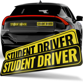 Adheisign Student Driver Magnet Removable Reflective New Driver Sticker Decal For Car Extra-Long Strong Adhesive Magnet W Bold Visible Letters (2-Pack) (Yellow Black), Twin Xl