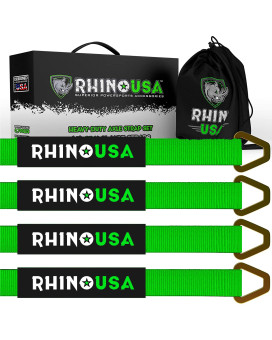 Rhino Usa Axle Tie Down Straps - Lab Tested 11,128Lb Break Strength - Heavy Duty Protective Sleeves & D Rings To Ensure Peace Of Mind - Used For Car, Truck, Trailer, Utv & More (4-Pack Set Green)