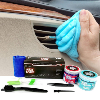 Toysbutty Car Cleaning Gel Kit Supplies For Car Interior Detailing, 2 Pots Car Slime Cleaner, 4 Anti-Static Detailing Brushes, Vent Cleaner Duster Tools, Auto Dust, Pc Laptop, Keyboard Cleaner Putty