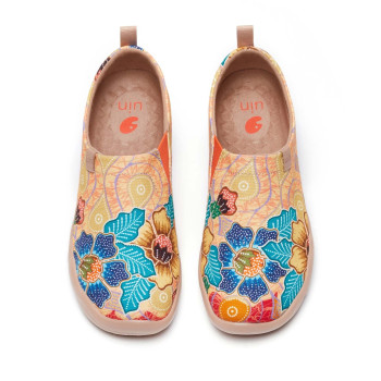 Uin Womens Art Painted Travel Shoes Slip On Canvas Casual Loafers Lightweight Comfort Fashion Sneaker Batik Flower (5)