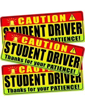 Sukh 3 Pcs Student Driver Car Magnet - New Driver Magnet For Car Funny Be Patient Student Driver Magnet Yellow Red Green Safety Warning Rookie Driver Car Bumper Magnets Sign