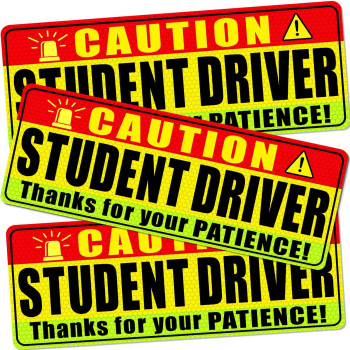 Sukh 3 Pcs Student Driver Car Magnet - New Driver Magnet For Car Funny Be Patient Student Driver Magnet Yellow Red Green Safety Warning Rookie Driver Car Bumper Magnets Sign