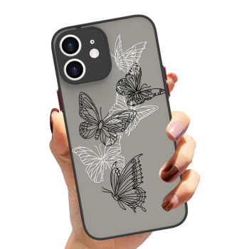 Lsl Compatible Iphone 12 Black And White Butterfly Case, Translucent Matte Soft Tpu Bumper Case Cute Black And White Butterfly Print Pattern Design Hard Pc Back Clear Case 61 Inch