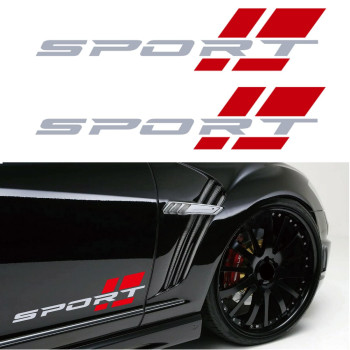 Shenwinfy For 2 Pcs 16 Inch Matte Siver Red Sport Letter Logo Decal Sticker Fit For Most Car