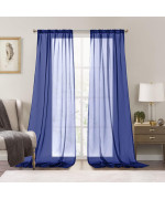 Dreaming Casa Navy Blue Sheer Curtains 63 Inches Long Rod Pocket Curtains 52 W X 63 L