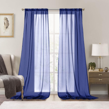 Dreaming Casa Navy Blue Sheer Curtains 63 Inches Long Rod Pocket Curtains 52 W X 63 L