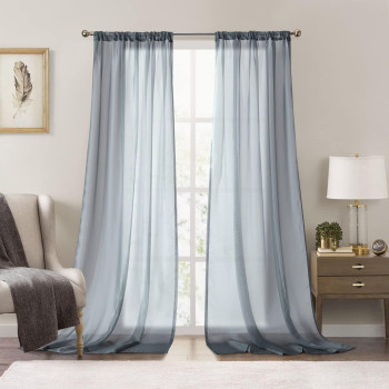 Dreaming Casa Grey Sheer Curtains 102 Inches Long Rod Pocket Curtains 84 W X 102 L