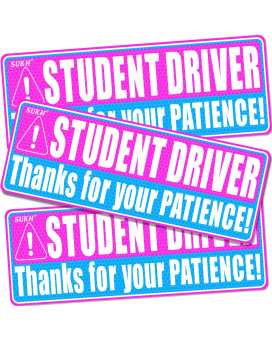 Sukh 3 Pcs Student Driver Car Magnet - New Driver Magnet For Car Funny Cute Reflective Magnetic Bumper Stickers Car Sign For Teen Driving