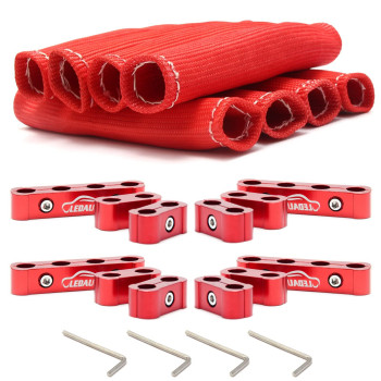 Ledaut Red 8Cyl Spark Plug Heat Shield Protector And 12Pc Engine Spark Plug Wire Separator Insulating Fire Sleeve Spark Plug Wire Protector With Divider Suit For 8Mm 9Mm 10Mm