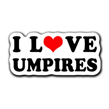 Saiki I Love Umpires Vinyl Sticker For Baseball Softball Catchers Mask, Helmet 3Inch, Fullcolor Sticker