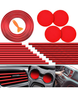 25 Pack Car Accessories Set 20Pcs Car Vent Trim Strips 16 Feet Filler Insert Strips With Installation Tool 4Pcs Car Cup Air Conditioner Vent Trim Decorative Car Interior Accessories (Red)