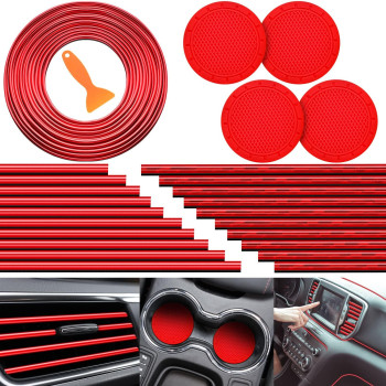 25 Pack Car Accessories Set 20Pcs Car Vent Trim Strips 16 Feet Filler Insert Strips With Installation Tool 4Pcs Car Cup Air Conditioner Vent Trim Decorative Car Interior Accessories (Red)