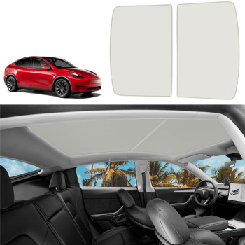 Motrobe Tesla Model Y Glass Roof Sunshade Front & Rear Top Windows Sun Shade Wont Sag With Skylight Reflective Covers Gray Set Of 4