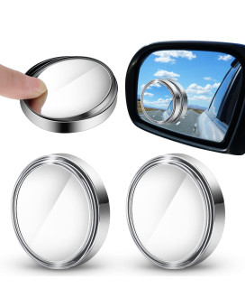 4 Pieces Blind Spot Mirrors Car Rear View Mirrors Wide View Angle Mirror Round Hd Glass Convex Mirror Adjustable With Frame For Cars Suv Trucks Mirror Accessories (Silver,2 Inch)