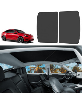 Motrobe Tesla Model Y Glass Roof Sunshade Front & Rear Top Windows Sun Shade Wont Sag With Skylight Reflective Covers Black Set Of 4