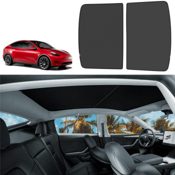 Motrobe Tesla Model Y Glass Roof Sunshade Front & Rear Top Windows Sun Shade Wont Sag With Skylight Reflective Covers Black Set Of 4