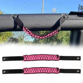 Bestaoo Roll Bar Grab Handles Paracord Grip Handle For Ford Bronco Accessories 2021 2022, 2 Pack (Pink)