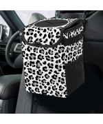 Black And Grey Leopard Car Trash Can With Lid Collapsible Reusable Waterproof Car Garage Bag,Automotive Garbage Can,Car Accessories Interior Car Organizer