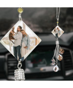 Aiflm Personalized Photo Crystal Car Hanging Ornaments Custom Aesthetic Mirror Hanging Car Interior Accessories Gift Car Accessories For Family And Friends