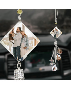 Aiflm Personalized Photo Crystal Car Hanging Ornaments Custom Aesthetic Mirror Hanging Car Interior Accessories Gift Car Accessories For Family And Friends