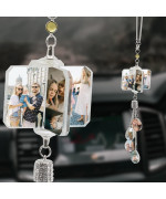 Aiflm Personalized Photo Crystal Car Hanging Ornaments Custom Aesthetic Mirror Hanging Car Interior Accessories Gift Car Accessories For Family And Friends