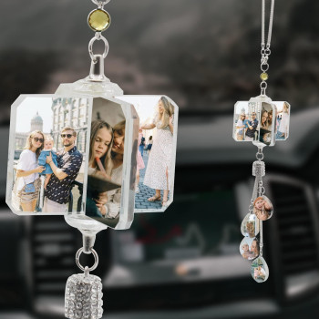 Aiflm Personalized Photo Crystal Car Hanging Ornaments Custom Aesthetic Mirror Hanging Car Interior Accessories Gift Car Accessories For Family And Friends