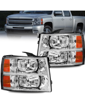 Mostplus Headlight Assembly Compatible With 2007-2013 Chevy Chevrolet Silverado 1500 2500 3500 Front Lamp With Chrome Housingclear Lensamber Reflector