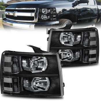 Mostplus Headlight Assembly Compatible With 2007-2013 Chevy Chevrolet Silverado 1500 2500 3500 Front Lamp With Black Housingclear Lensclear Reflector