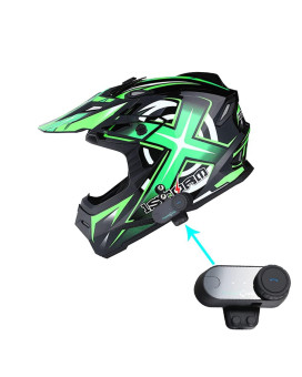 1Storm Adult Motocross Helmet Bmx Mx Atv Dirt Bike Helmet Racing Style Hf801 Motorcycle Bluetooth Headset: Sonic Green