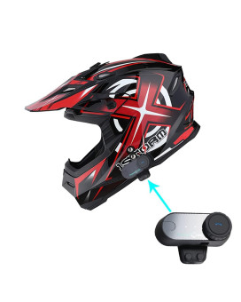 1Storm Adult Motocross Helmet Bmx Mx Atv Dirt Bike Helmet Racing Style Hf801 Motorcycle Bluetooth Headset: Sonic Red