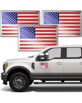 Embossed 3D Metal American Flag Car Stickers And Decals (3 Pack), 5 X 3 Us Flag Patriotic Stickers For Cars, Truck, Motorcycle, 4Th Of July Support Us Military Stickers