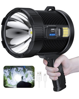 Niao-Chao Rechargeable Spotlight, 100000 Lumens Led Spot Lights Handheld Large Flashlight Super Bright Outdoor Solar Spotlights Searchlight With Cob Light, 6 Modes, Ipx5 Waterproof