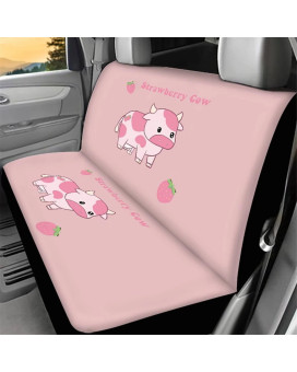 Wellflyhom Strawberry Cow Car Seat Cover For Women Pink Car Accessories Cute Rear Bench Seat Covers For Turcks Universal Fit Back Saddle Blanket Seat Covers Universal Fit Auto Suv Van
