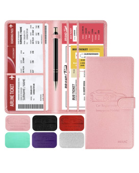 Car Registration And Insurance Card Holder With Magnetic Closure, Leather Vehicle Glove Box Automobile Documents Paperwork Wallet Case Organizer For Id, Drivers License, Key Contact Information Cards