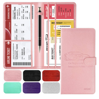 Car Registration And Insurance Card Holder With Magnetic Closure, Leather Vehicle Glove Box Automobile Documents Paperwork Wallet Case Organizer For Id, Drivers License, Key Contact Information Cards