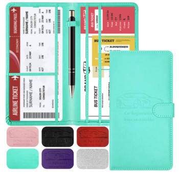 Car Registration And Insurance Card Holder With Magnetic Closure, Leather Vehicle Glove Box Automobile Documents Paperwork Wallet Case Organizer For Id, Drivers License, Key Contact Information Cards