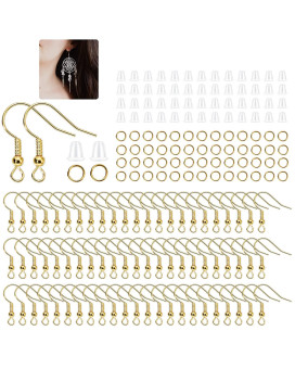 Stkunkka 600Pcs Hypoallergenic Earring Hooks, Gold Earring Making Kit, Earring Making Supplies With Earring Backs And Jump Rings For Jewelry Making (Gold)