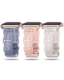 Toyouths 3 Packs Compatible With Apple Watch Band Women 414038Mm Soft Stretchy Silicone Lace Flower Cut-Outs Scalloped Breathable Waterproof Sweatproof Band For Iwatch Series 8 7 6 5 4 3 2 1 Se