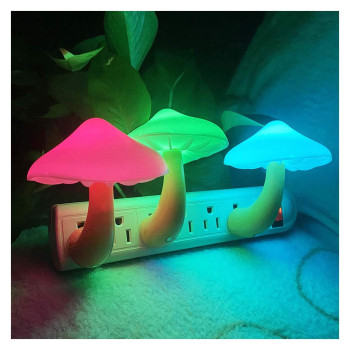 3 Pack] Utlk Plug-In Led Mushroom Night Light Lamp With Dusk To Dawn Sensor,Plug In Led Bed Cute Mushroom Nightlight Night Lamp Wall Light Baby Night Lights For Kids Children (7-Color)