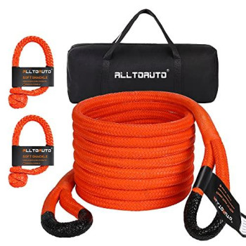 Alltoauto 1 X 30 Kinetic Recovery & Tow Rope (33,000Lbs), With 2 Soft Shackles (33,000Lbs) Offroad Recovery Kit For 4Wd Pick Up Truck, Suv, Atv, Utv (Orange)