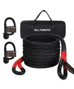 Alltoauto 1 X 30 Kinetic Recovery & Tow Rope (33,000Lbs), With 2 Soft Shackles (33,000Lbs) Offroad Recovery Kit For 4Wd Pick Up Truck, Suv, Atv, Utv (Black)