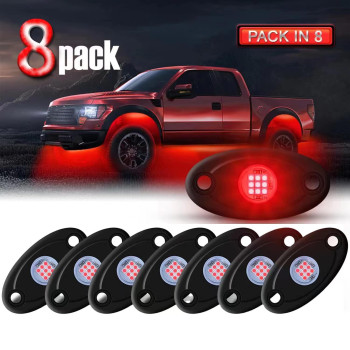 Ly8 Led Rock Lights 8 Pods Red For Truck Atv Utv Suv Motorcycle Car Boat Shockproof Waterproof Underbody Glow Neon Trail Rig Fender Lighting