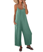 Roskiki Womens Loose Jumpsuits Plus Size Solid Color Summer Sleeveless V Neck Wide Leg Long Pants Plus Size Rompers One Piece Outfits Green 4X-Large