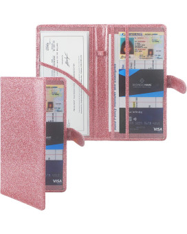 Radwimps Car Registration And Insurance Card Holder With Magnetic Closure, Premium Pu Leather License Registration Holder For Driver License, Insurance Card, Paperwork, Men Women (Glitter Rosegold)