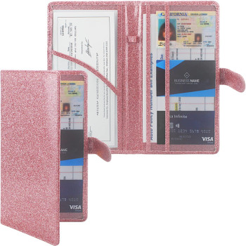 Radwimps Car Registration And Insurance Card Holder With Magnetic Closure, Premium Pu Leather License Registration Holder For Driver License, Insurance Card, Paperwork, Men Women (Glitter Rosegold)