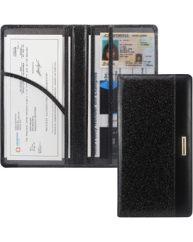 Radwimps Car Registration And Insurance Card Holder With Magnetic Closure, Premium Pu Leather License Registration Holder For Driver License, Insurance Card, Paperwork, Men Women (Glitter Black)