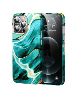 Goodvish Case For Iphone 12 With Magnetic Ultra Slim Matte Hard Pc Anti-Scratch Support For Wireless Magnetic Charger Iphone 12 Pro Case Camera And Screen Protection Case 61 Marble Green